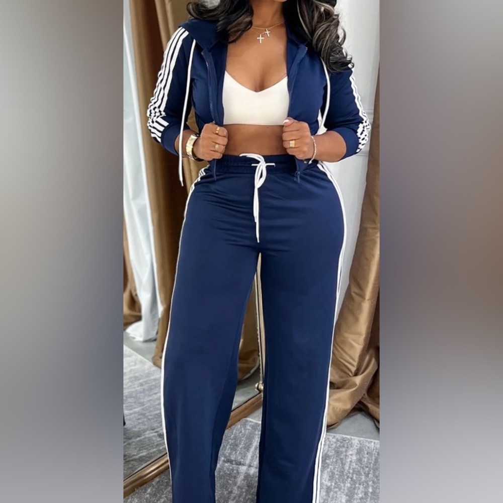 Navy Blue Women's Pants with White Trim